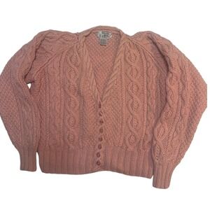 Hand Knit Pink Cable Knit Cardigan | Coquette Vintage Grandpa Sweater SZ Small
